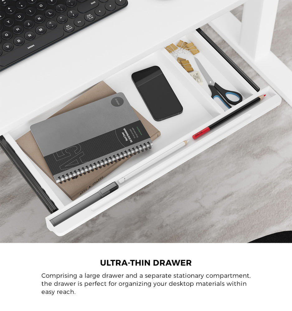 140cm Electric Standing Desk with Drawer Adjustable White & Black Walnut