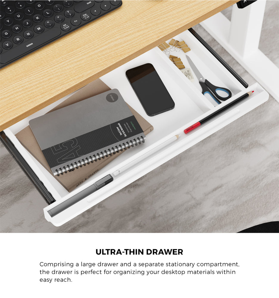160cm Electric Standing Desk with Drawer Adjustable White Oak