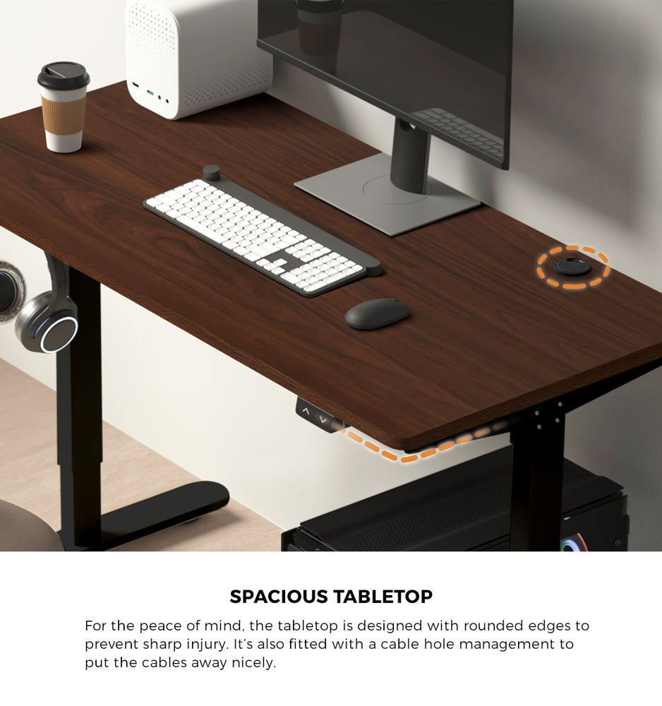 150cm Electric Standing Desk Adjustable Height with Drawer Black & White Walnut