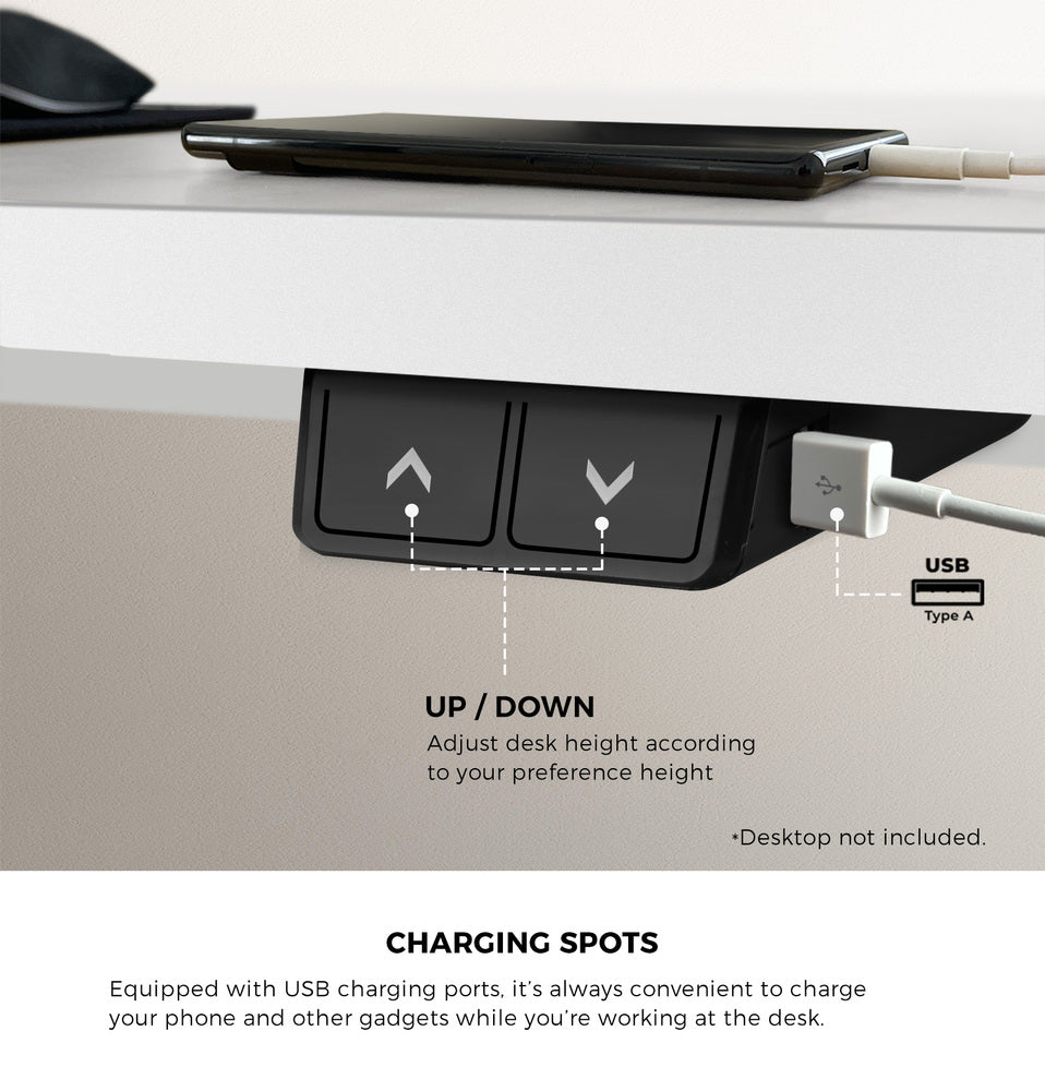 Electric Standing Desk Single Motor White 150cm