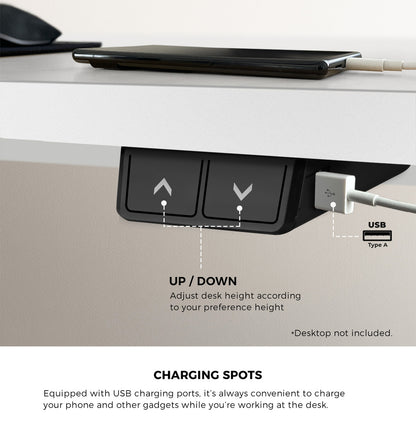 Electric Standing Desk Single Motor White 150cm