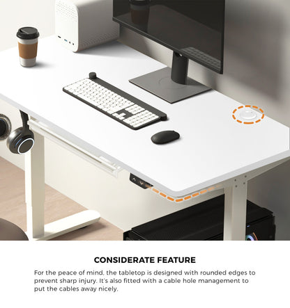 150cm Electric Standing Desk Adjustable Height with Drawer Black & White Walnut