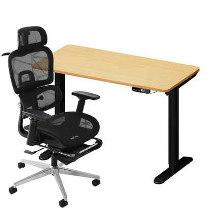Office Desk and Chair Set Mesh Ergonomic Chair Sit-stand Desk Black&Oak