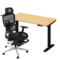 Office Desk and Chair Set Mesh Ergonomic Chair Sit-stand Desk Black&Oak