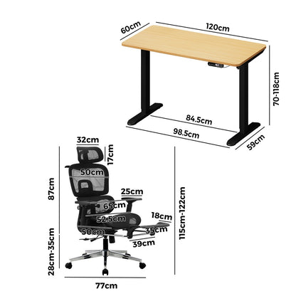Office Desk and Chair Set Mesh Ergonomic Chair Sit-stand Desk Black&Oak
