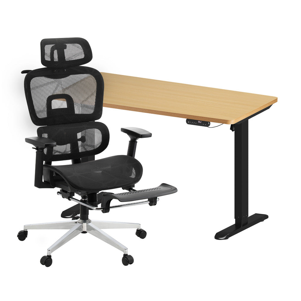 Office Desk and Chair Set Mesh Ergonomic Chair Sit-stand Desk GY&WH