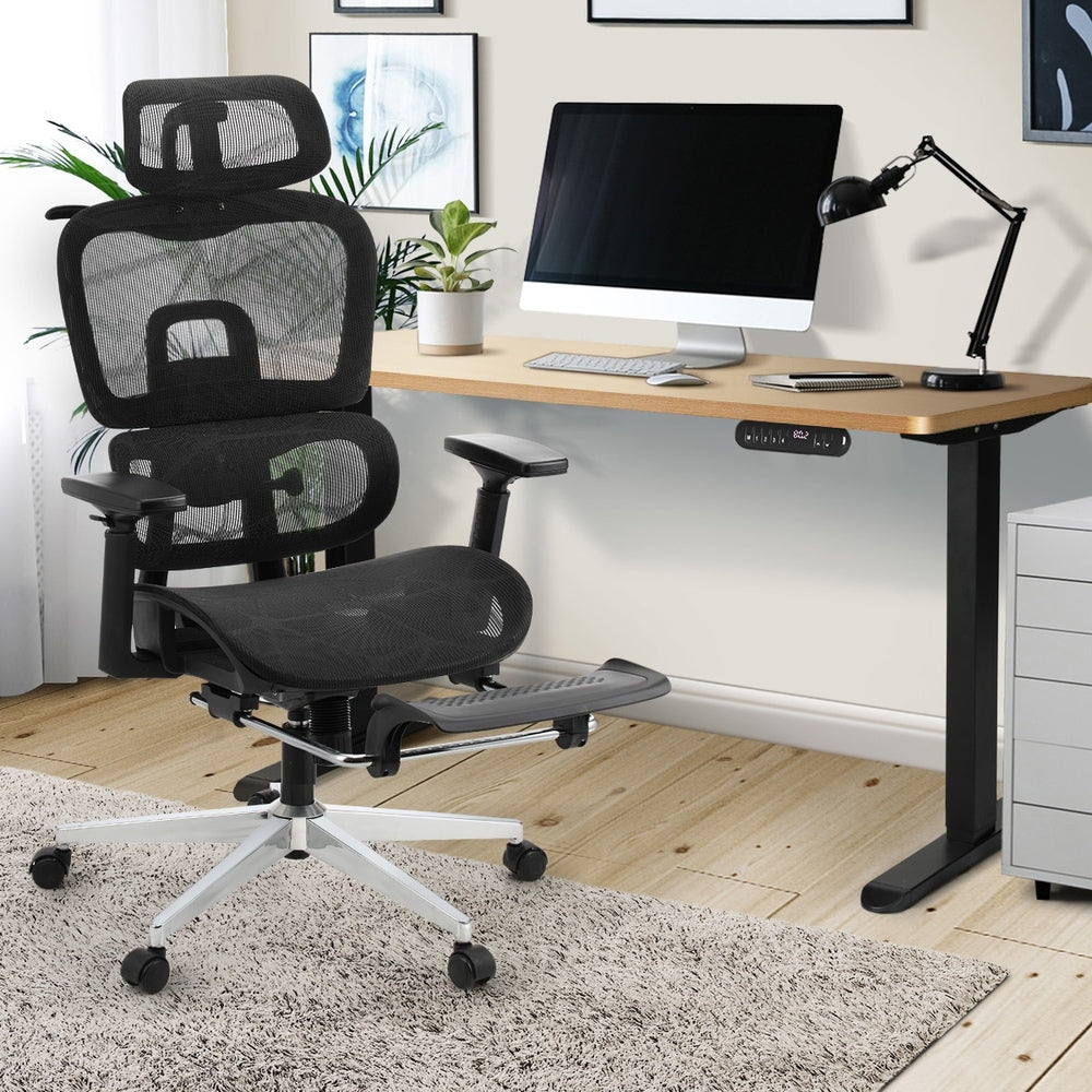 Office Desk and Chair Set Mesh Ergonomic Chair Sit-stand Desk Black&Oak