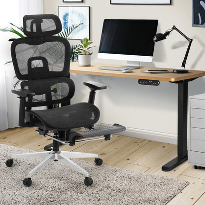 Office Desk and Chair Set Mesh Ergonomic Chair Sit-stand Desk Black&Oak