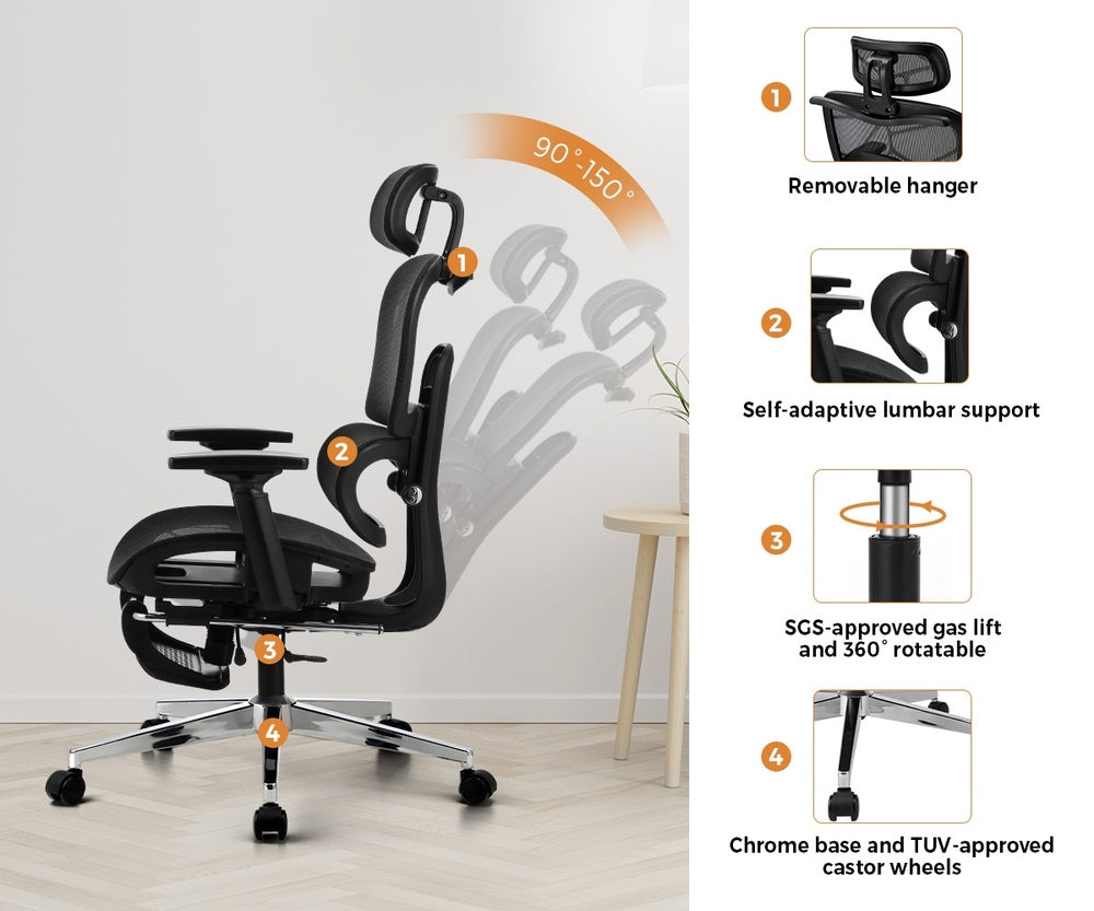 Office Desk and Chair Set Mesh Ergonomic Chair Sit-stand Desk Black&Oak