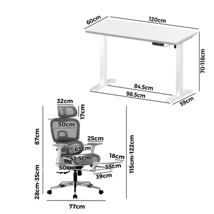 Office Desk and Chair Set Mesh Ergonomic Chair Sit-stand Desk Black&Oak
