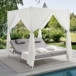 3PCS Outdoor Sun Lounger Wicker Lounge Table Chairs Grey & Beige