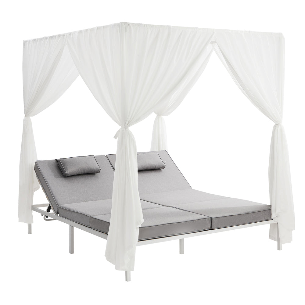 3PCS Outdoor Sun Lounger Wicker Lounge Table Chairs Grey & Beige