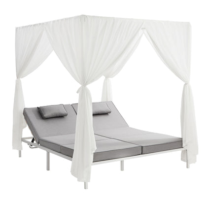 3PCS Outdoor Sun Lounger Wicker Lounge Table Chairs Grey & Beige