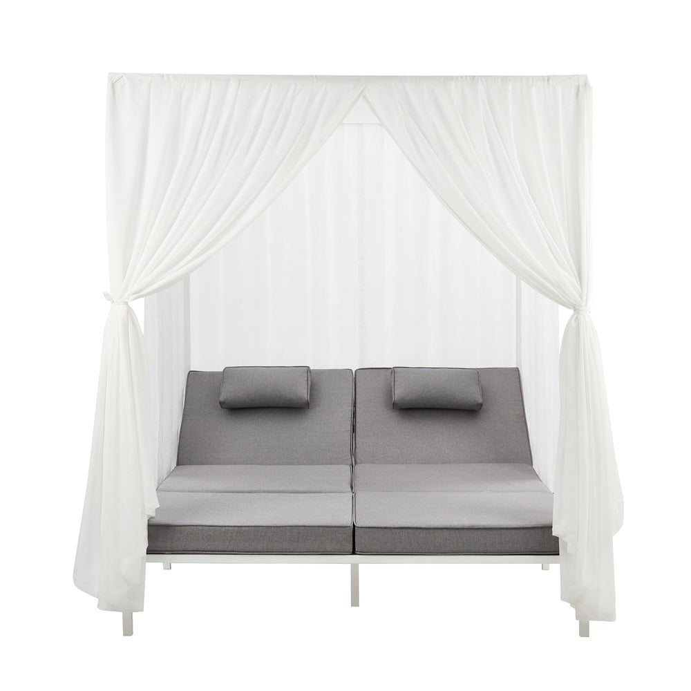 3PCS Outdoor Sun Lounger Wicker Lounge Table Chairs Grey & Beige