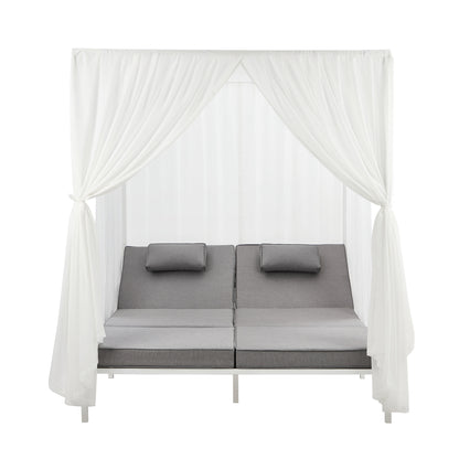 3PCS Outdoor Sun Lounger Wicker Lounge Table Chairs Grey & Beige