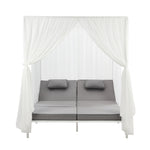 3PCS Outdoor Sun Lounger Wicker Lounge Table Chairs Grey & Beige