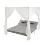 3PCS Outdoor Sun Lounger Wicker Lounge Table Chairs Grey & Beige