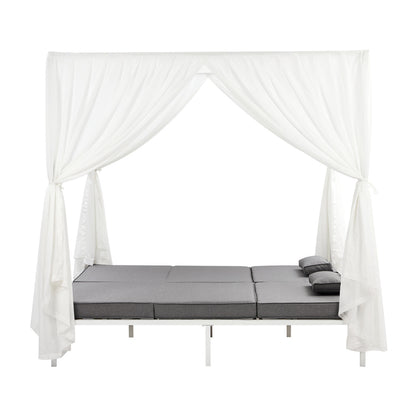 3PCS Outdoor Sun Lounger Wicker Lounge Table Chairs Grey & Beige
