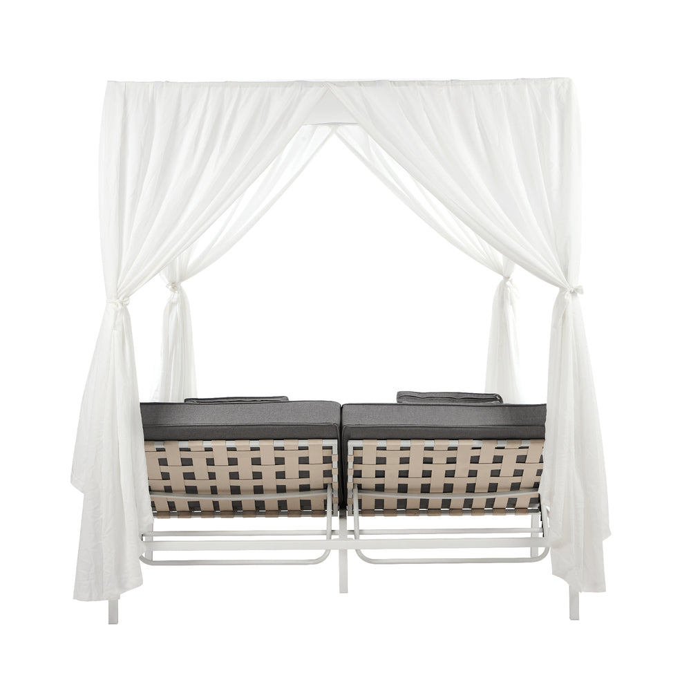 3PCS Outdoor Sun Lounger Wicker Lounge Table Chairs Grey & Beige