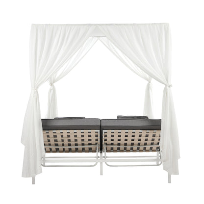 3PCS Outdoor Sun Lounger Wicker Lounge Table Chairs Grey & Beige