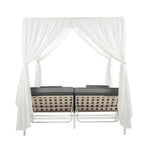 3PCS Outdoor Sun Lounger Wicker Lounge Table Chairs Grey & Beige