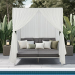 3PCS Outdoor Sun Lounger Wicker Lounge Table Chairs Grey & Beige