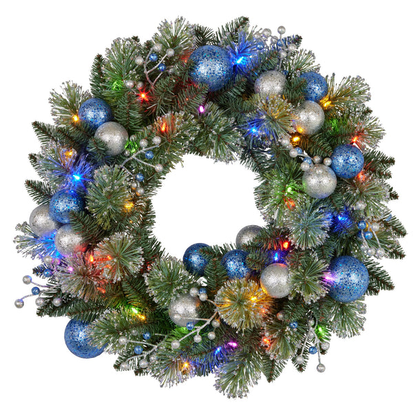  61cm Blue Collection Multicolour Pre-Lit Christmas Wreath