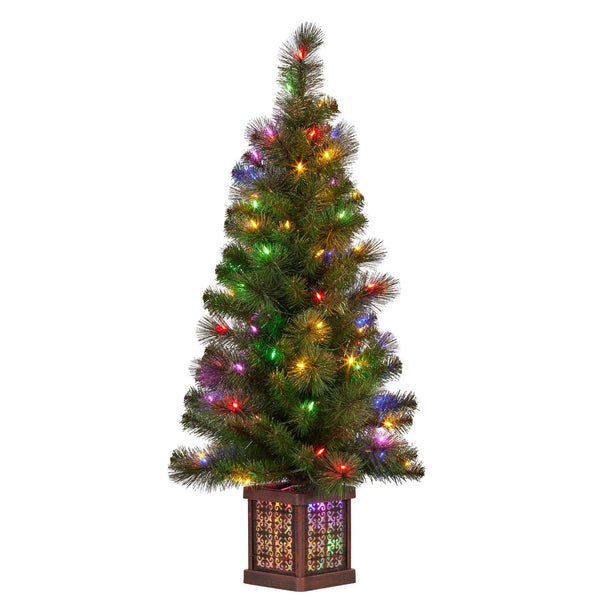  4ft Christmas Tree Glittery Gold Pine Foliage LED Multi Lights Xmas Decor