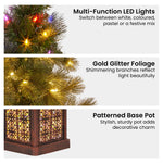 4ft Christmas Tree Glittery Gold Pine Foliage LED Multi Lights Xmas Decor