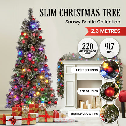 Snowy Bristle 2.3m Slim Multicolour Pre-Lit Christmas Tree with 917 Tips