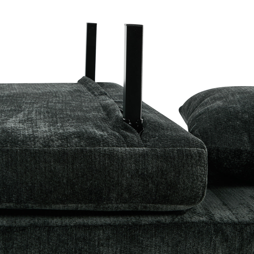 Chenille Sofa Bed Chair Recliner Double Love Seat Upholstered Charcoal&Yellow Fabric