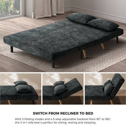 Chenille Sofa Bed Chair Recliner Double Love Seat Upholstered Charcoal&Yellow Fabric