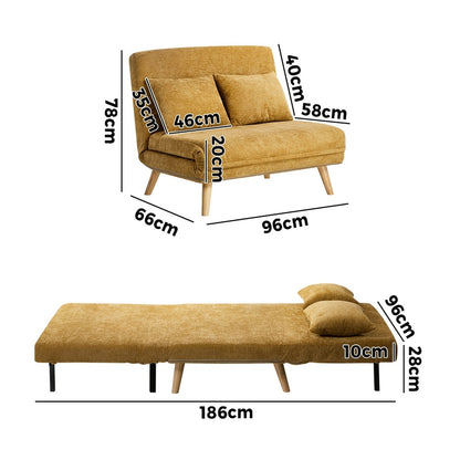 Chenille Sofa Bed Chair Recliner Double Love Seat Upholstered Charcoal&Yellow Fabric