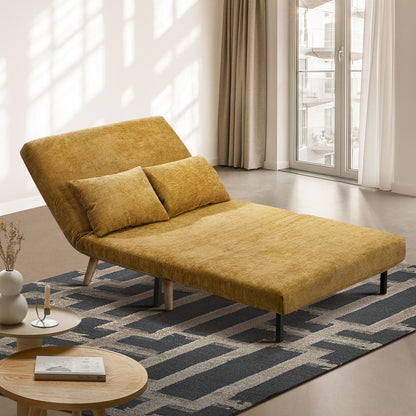 Chenille Sofa Bed Chair Recliner Double Love Seat Upholstered Charcoal&Yellow Fabric