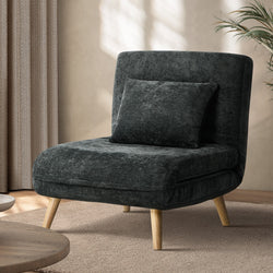 Sofa Bed Chair Chenille Recliner Wooden Leg Single Seat Charcoal/Yellow