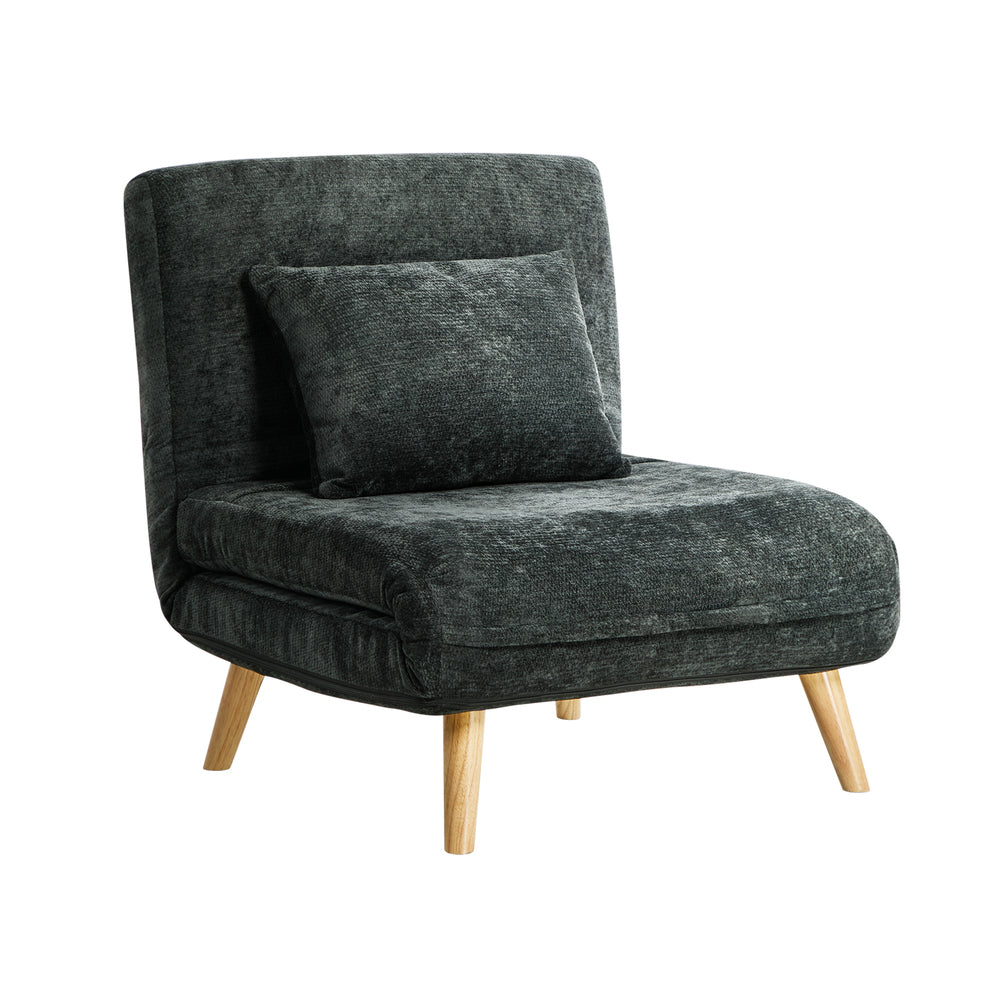Sofa Bed Chair Chenille Recliner Wooden Leg Single Seat Charcoal/Yellow