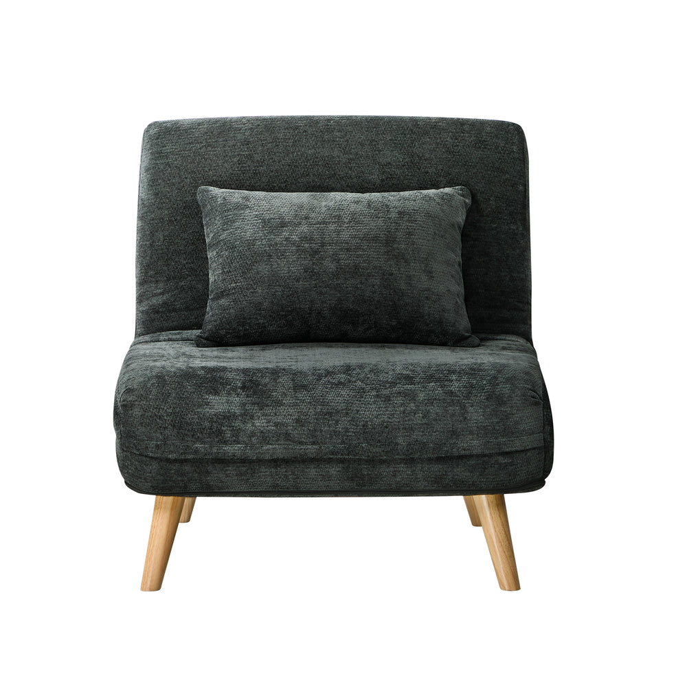 Sofa Bed Chair Chenille Recliner Wooden Leg Single Seat Charcoal/Yellow