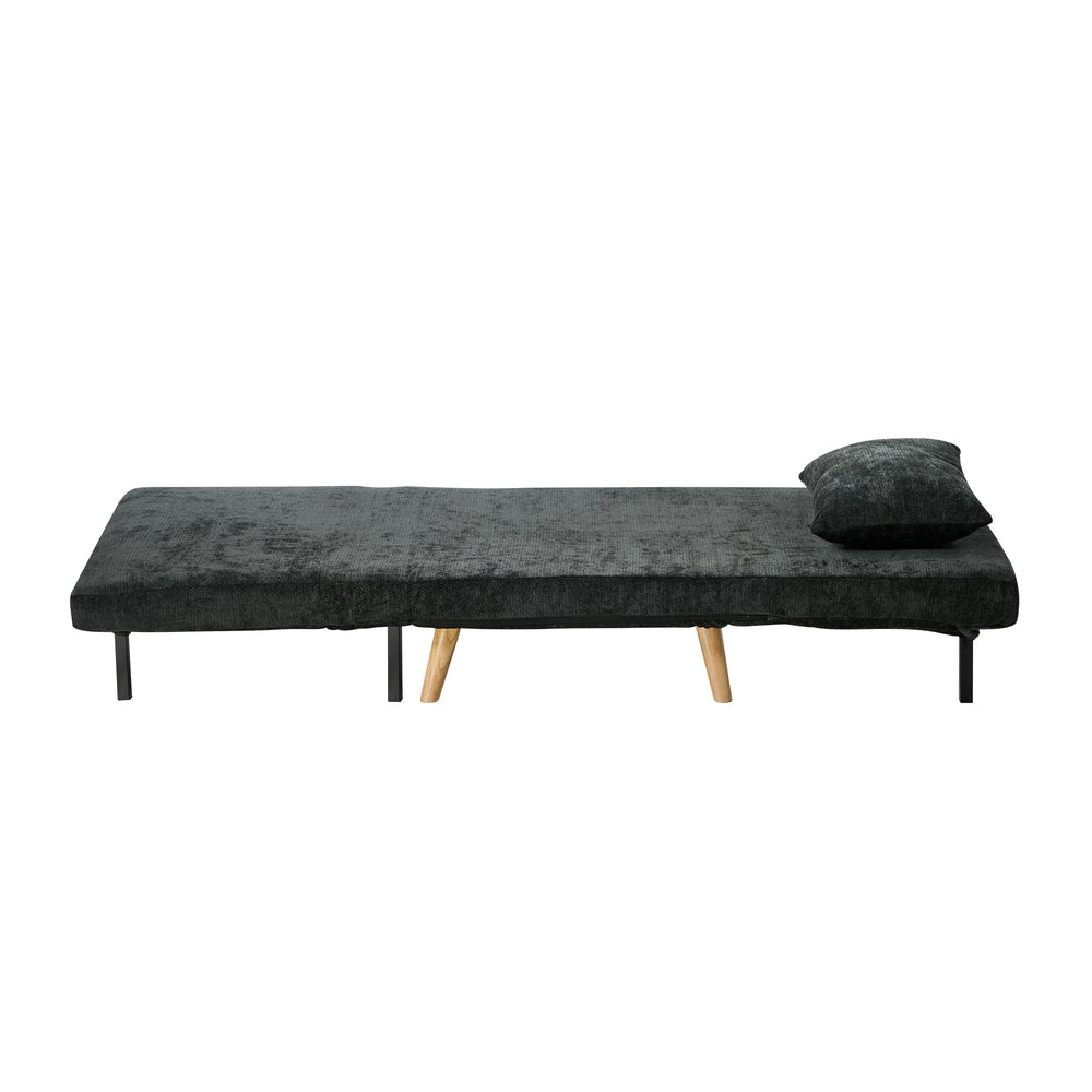 Sofa Bed Chair Chenille Recliner Wooden Leg Single Seat Charcoal/Yellow