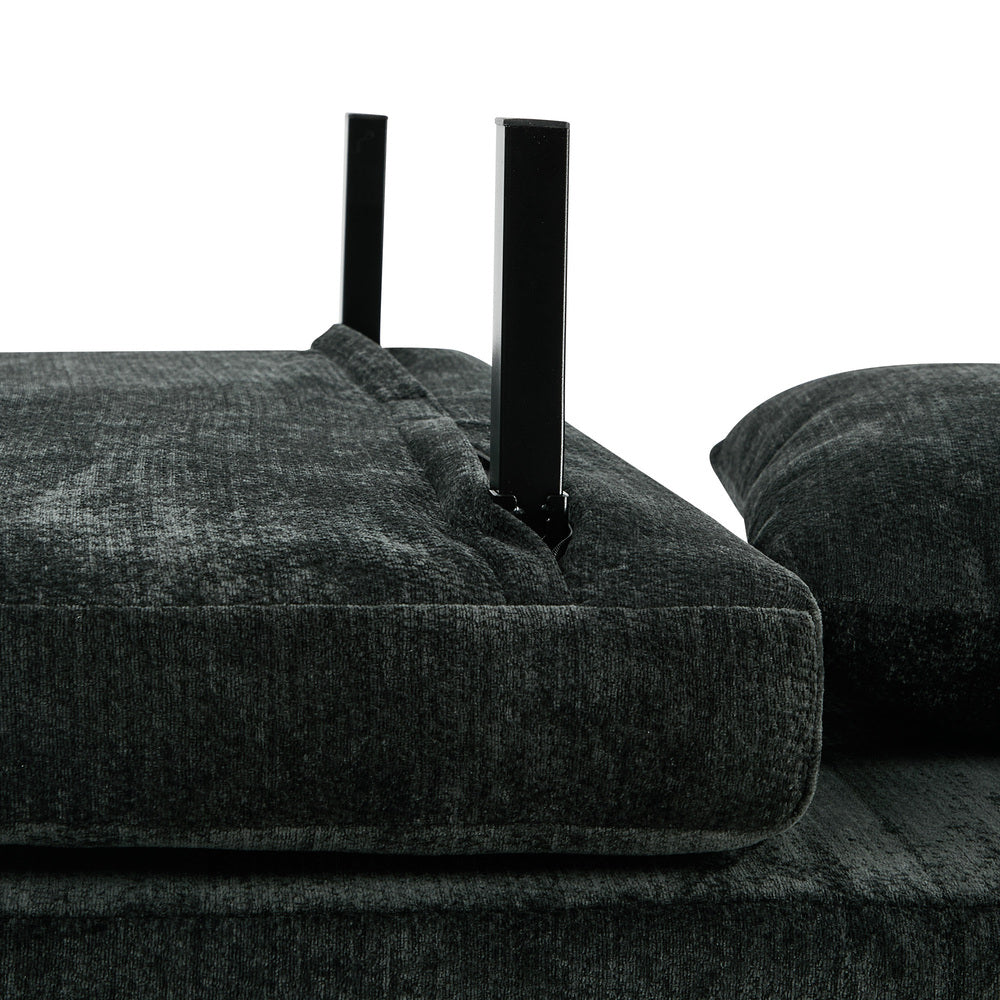 Sofa Bed Chair Chenille Recliner Wooden Leg Single Seat Charcoal/Yellow