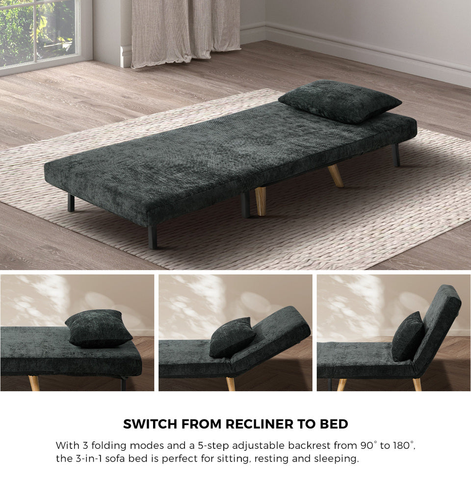 Sofa Bed Chair Chenille Recliner Wooden Leg Single Seat Charcoal/Yellow