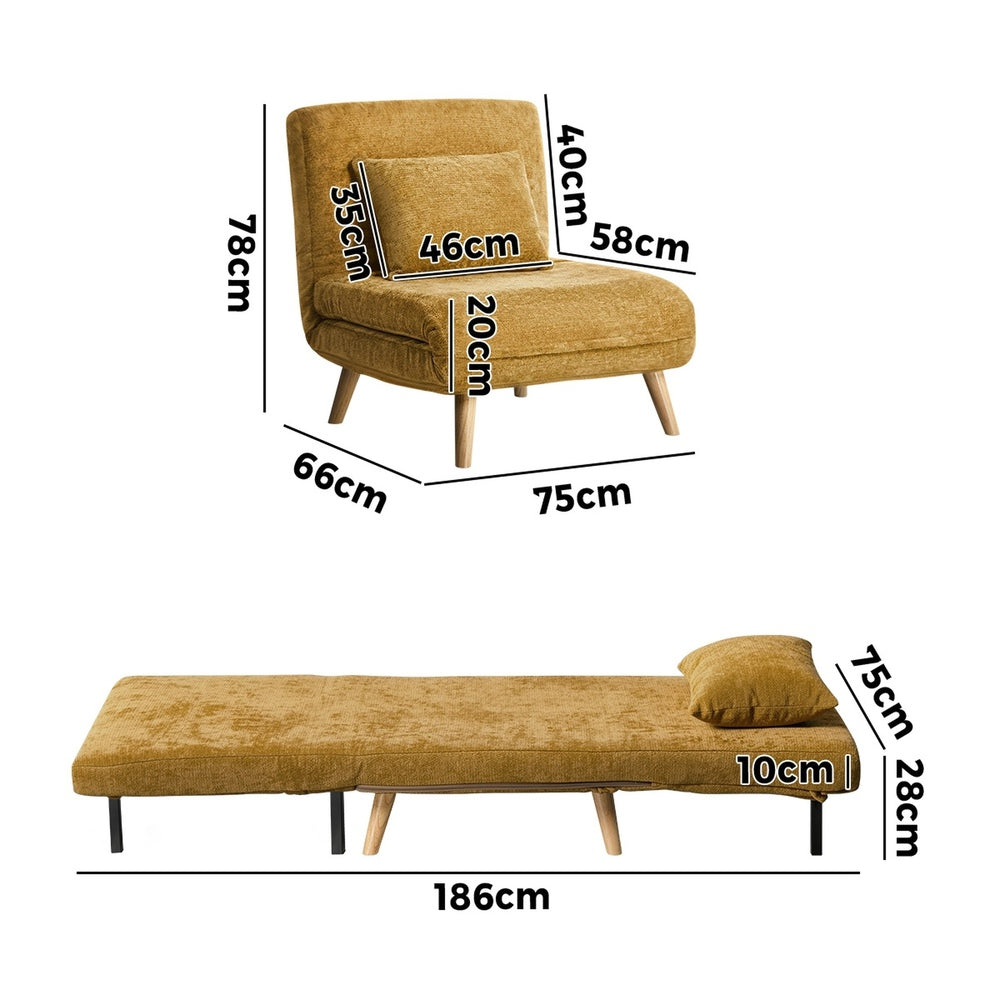 Sofa Bed Chair Chenille Recliner Wooden Leg Single Seat Charcoal/Yellow
