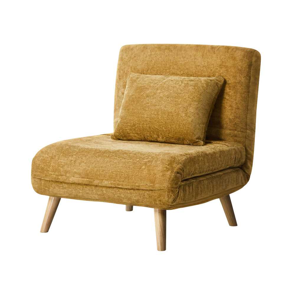 Sofa Bed Chair Chenille Recliner Wooden Leg Single Seat Charcoal/Yellow