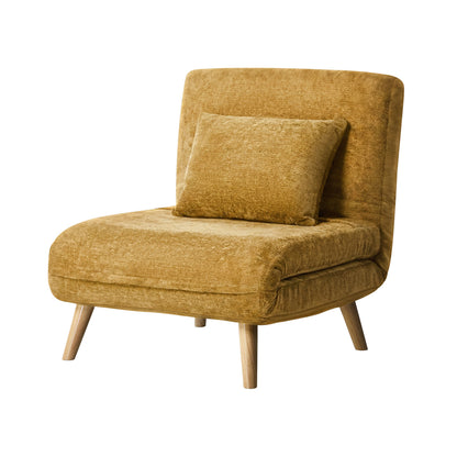 Sofa Bed Chair Chenille Recliner Wooden Leg Single Seat Charcoal/Yellow