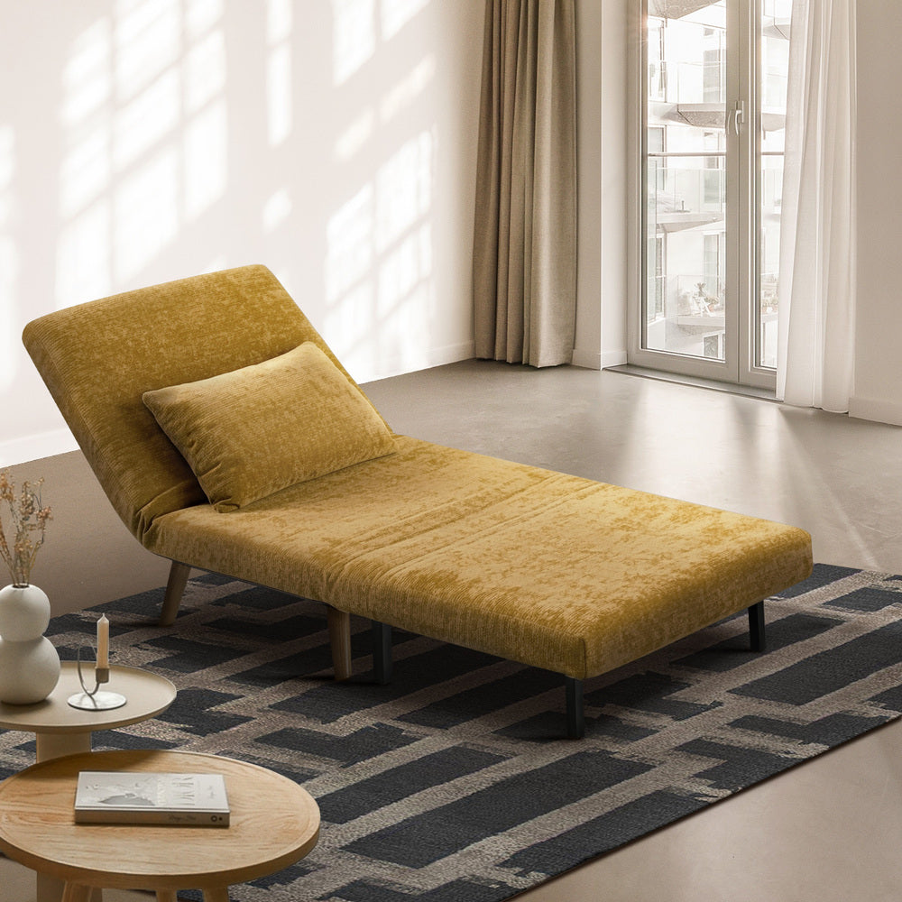 Sofa Bed Chair Chenille Recliner Wooden Leg Single Seat Charcoal/Yellow