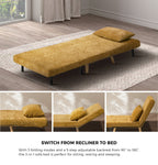 Sofa Bed Chair Chenille Recliner Wooden Leg Single Seat Charcoal/Yellow