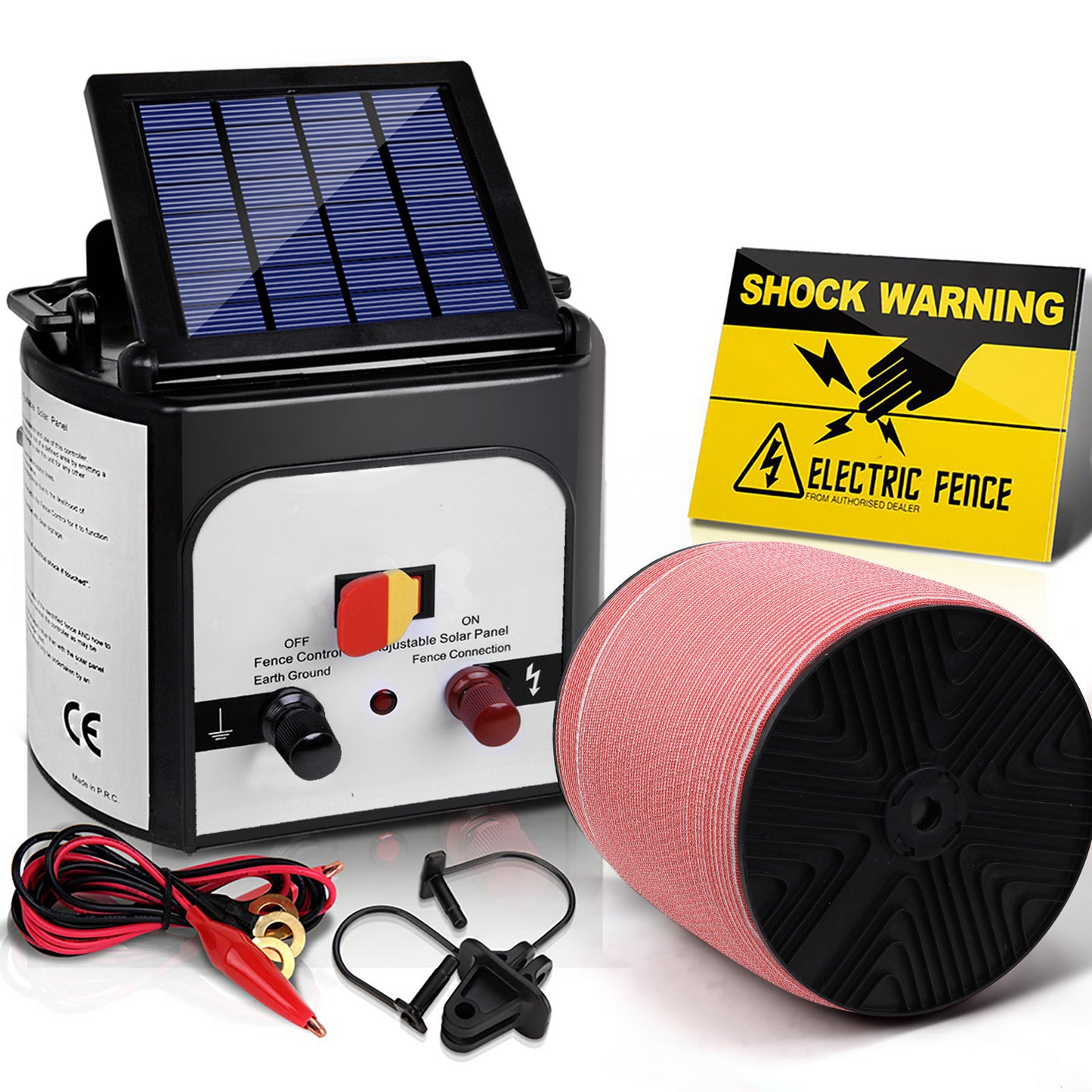 Fence Energiser 8Km Solar Powered Electric 1200M Poly Tape