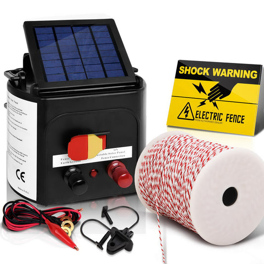 Fence Energiser 3Km Solar Powered Electric 500M Poly Wire Insulator