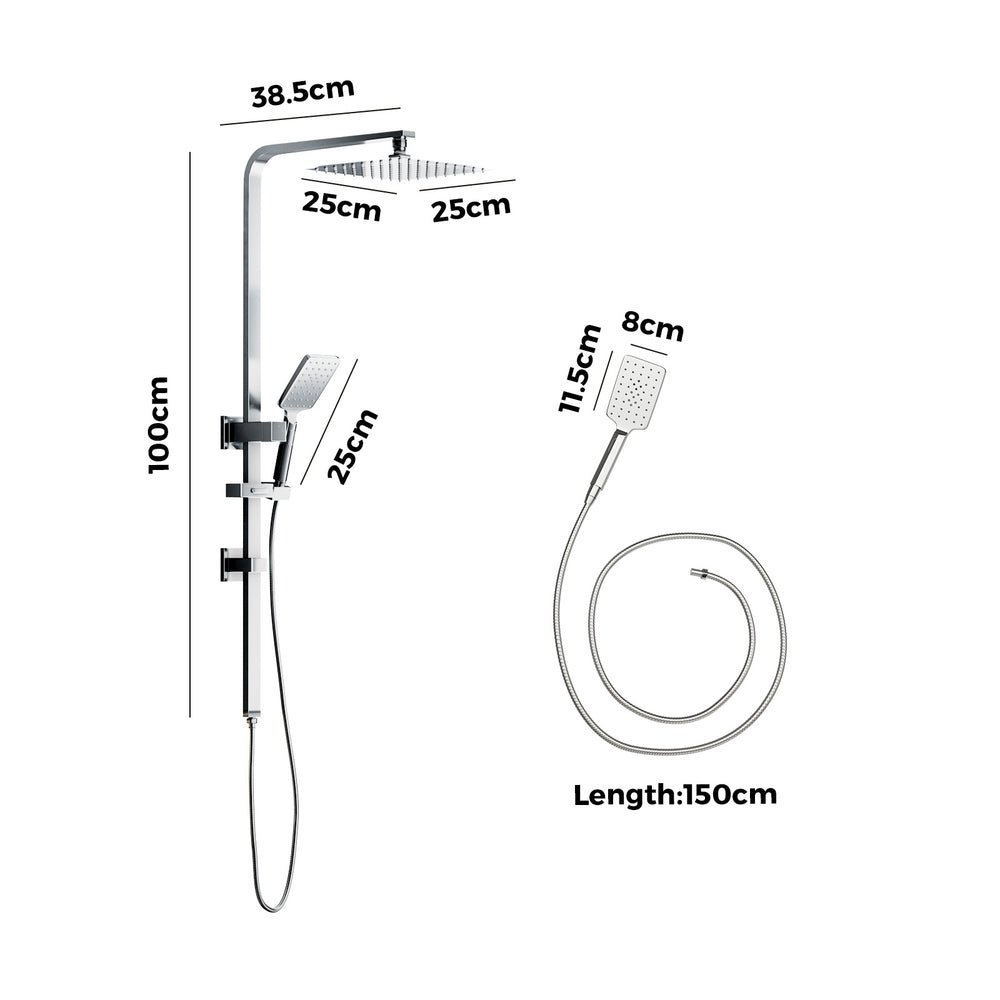 10" Rain Shower Head Set Square 3-Mode Handheld Shower Rail Set