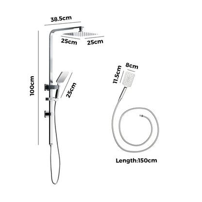10" Rain Shower Head Set Square 3-Mode Handheld Shower Rail Set