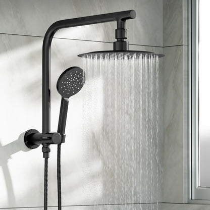 10" Rain Shower Head Set Round 3-Mode Gooseneck Black